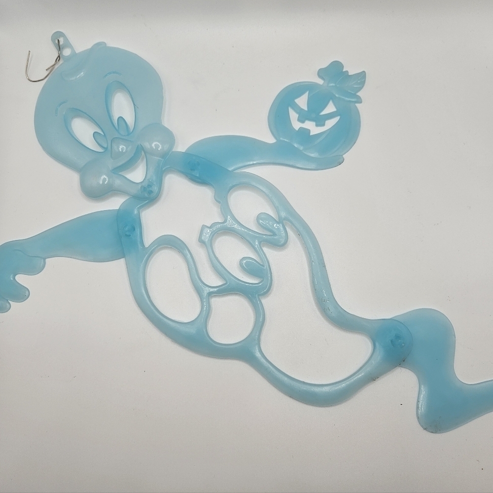 VINTAGE Glow in the Dark Blue Ghost Plastic Hanging Halloween Decoration Casper